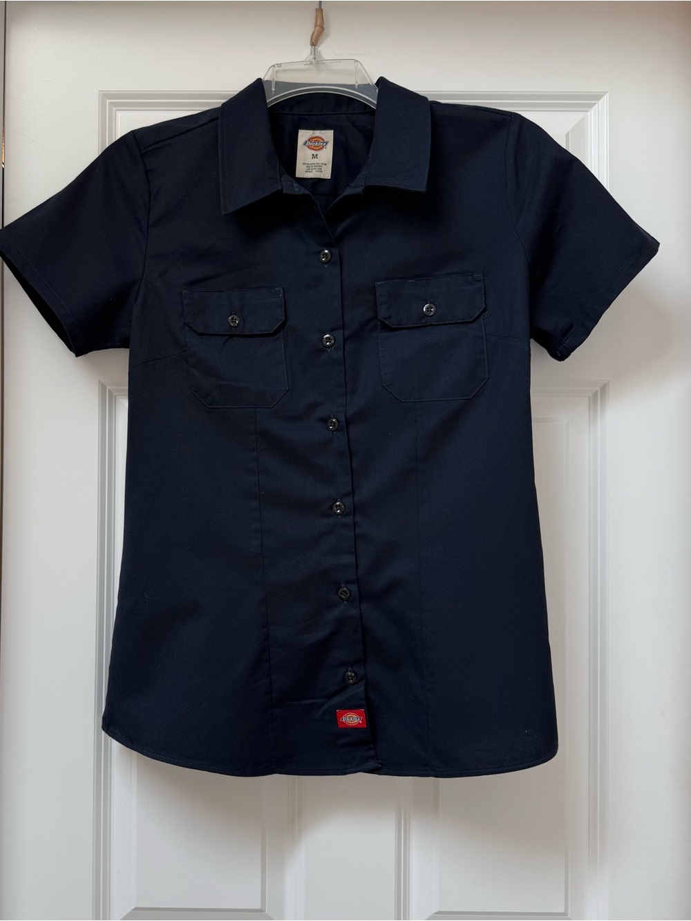 Dickies Women's Short Sleeve Traditional Work Shirt in dark navy. Size M